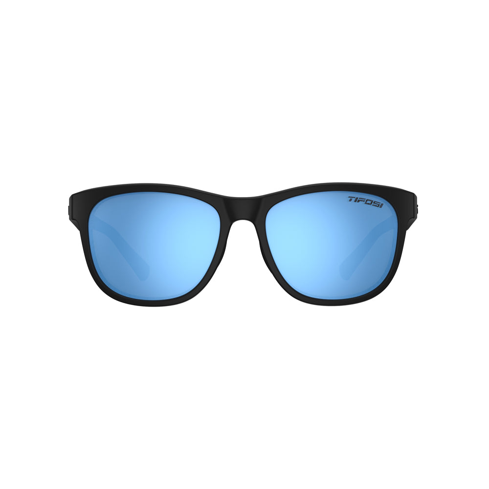 Tifosi Swank Sunglasses Blackout with Sky Blue Mirror Polarized Lens