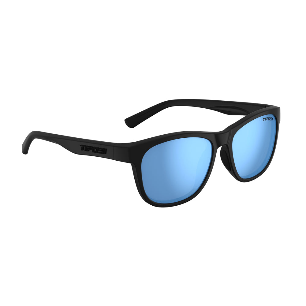 Tifosi Swank Sunglasses Blackout with Sky Blue Mirror Polarized Lens