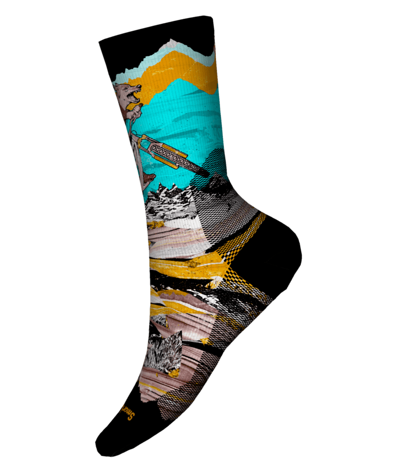 SMARTWOOL MENS BIKE ZERO CUSHION PRINT CREW MULTI COLOUR
