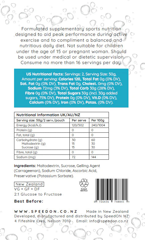 SpeedON Performance Fuel 100g Carb 165ml Pouch