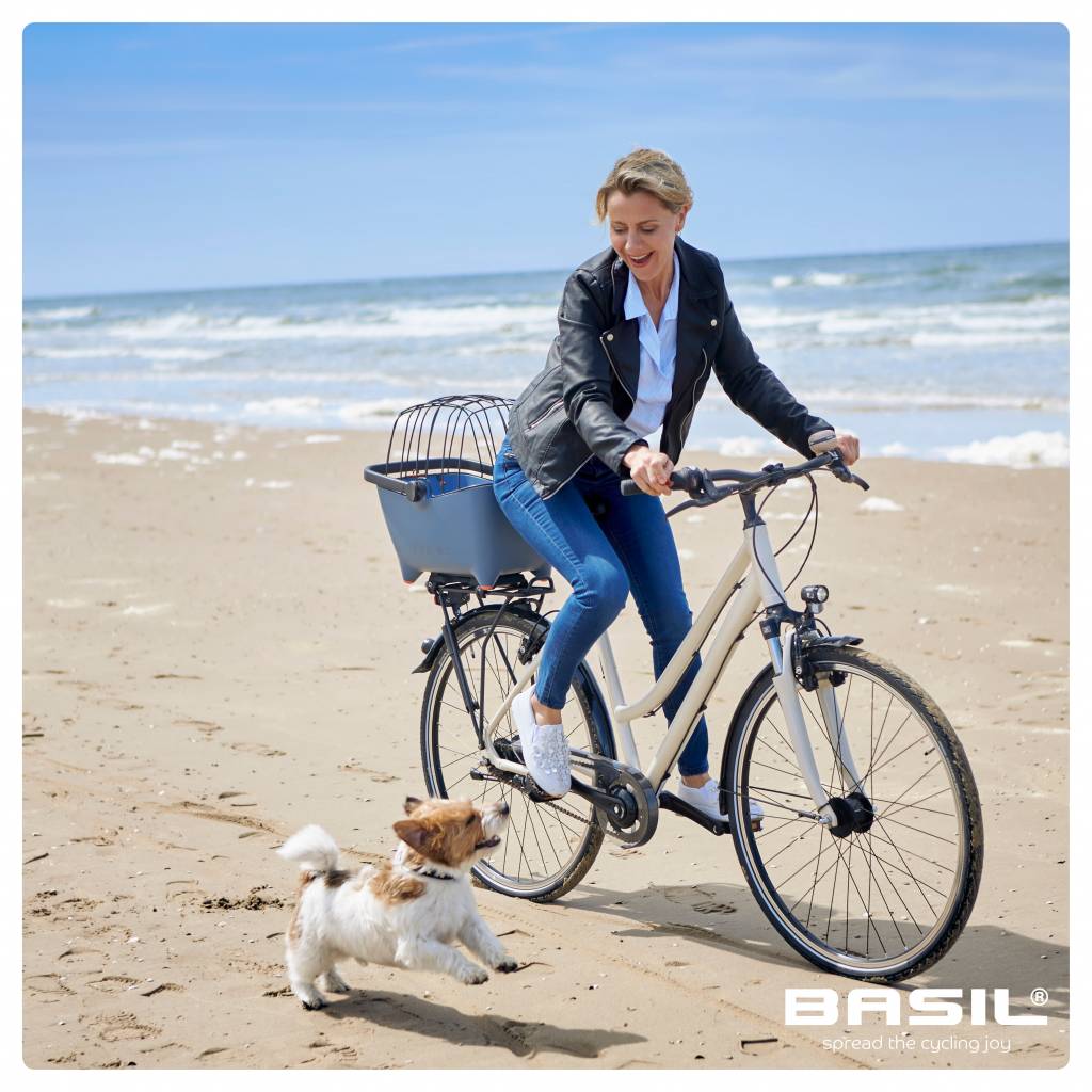 BASIL BUDDY, BICYCLE BASKET FOR DOGS,FADED DENIM (MIK Fittings Included)